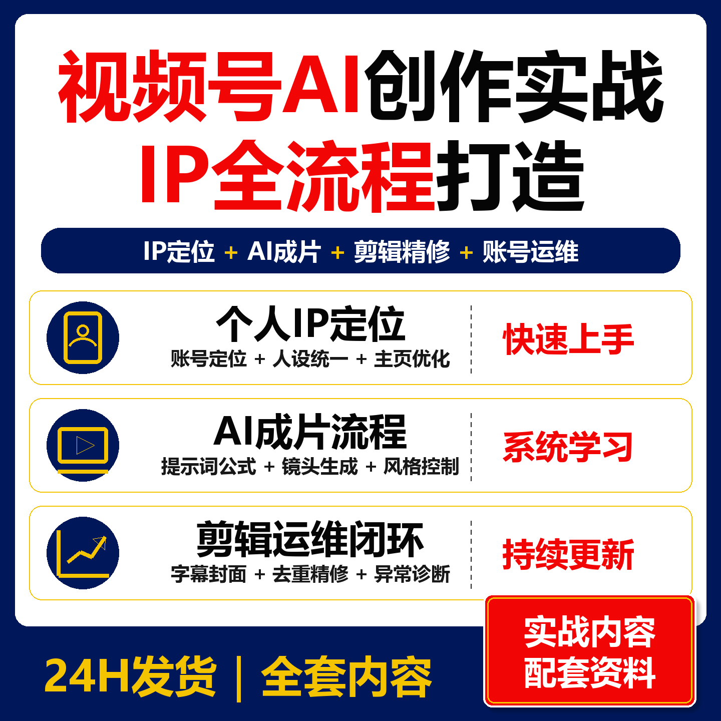 视频号AI创作高阶实战 IP定位AI成片剪辑运维全流程资料