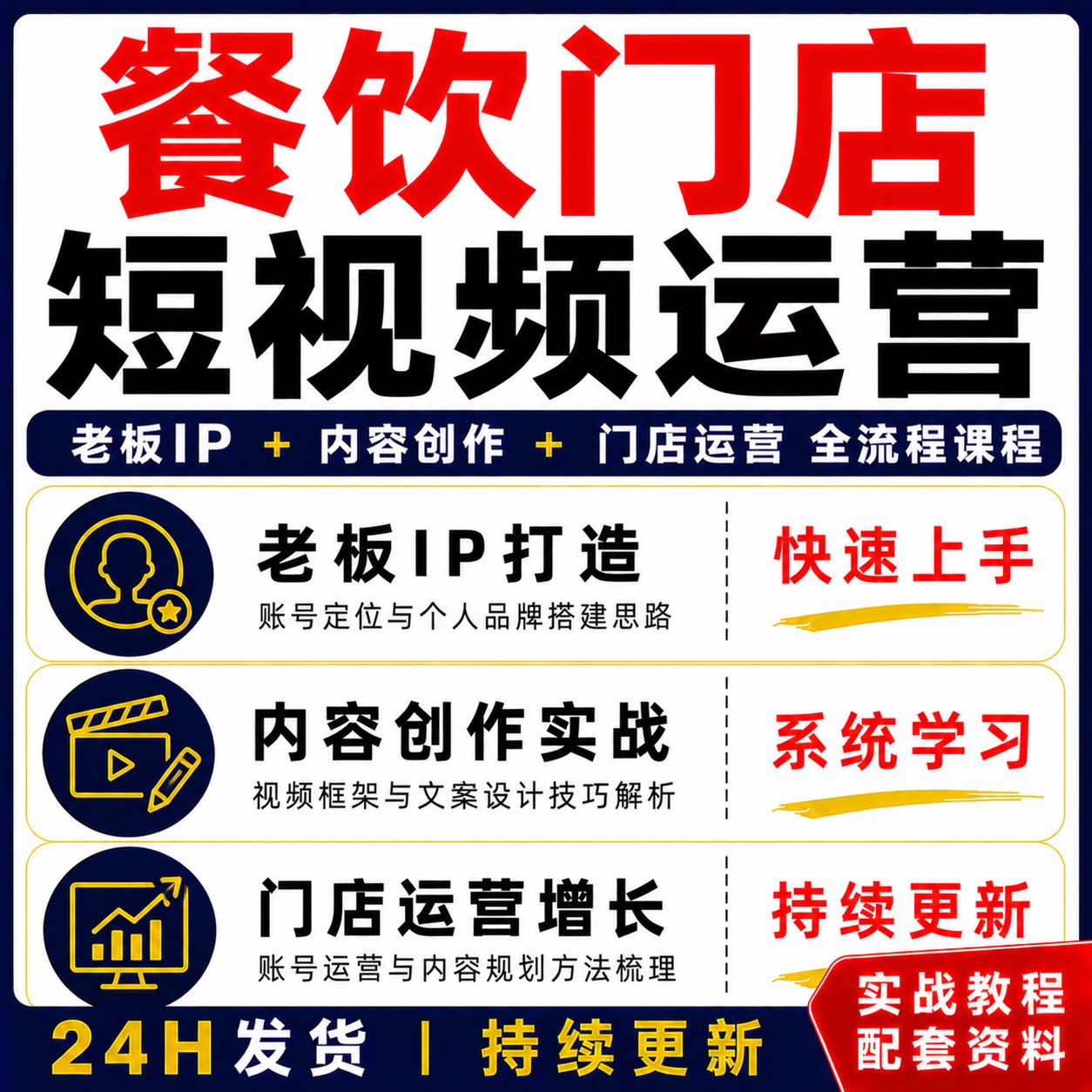 餐饮门店短视频运营全流程课程老板IP打造内容创作实战教程