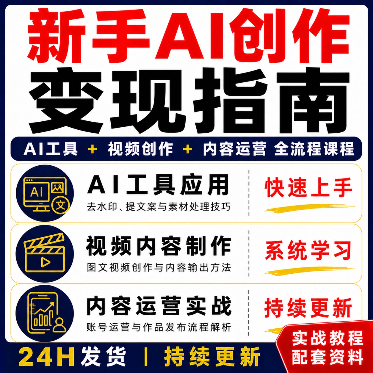 AI新手变现指南工具应用视频教程内容运营实战课程快速上手
