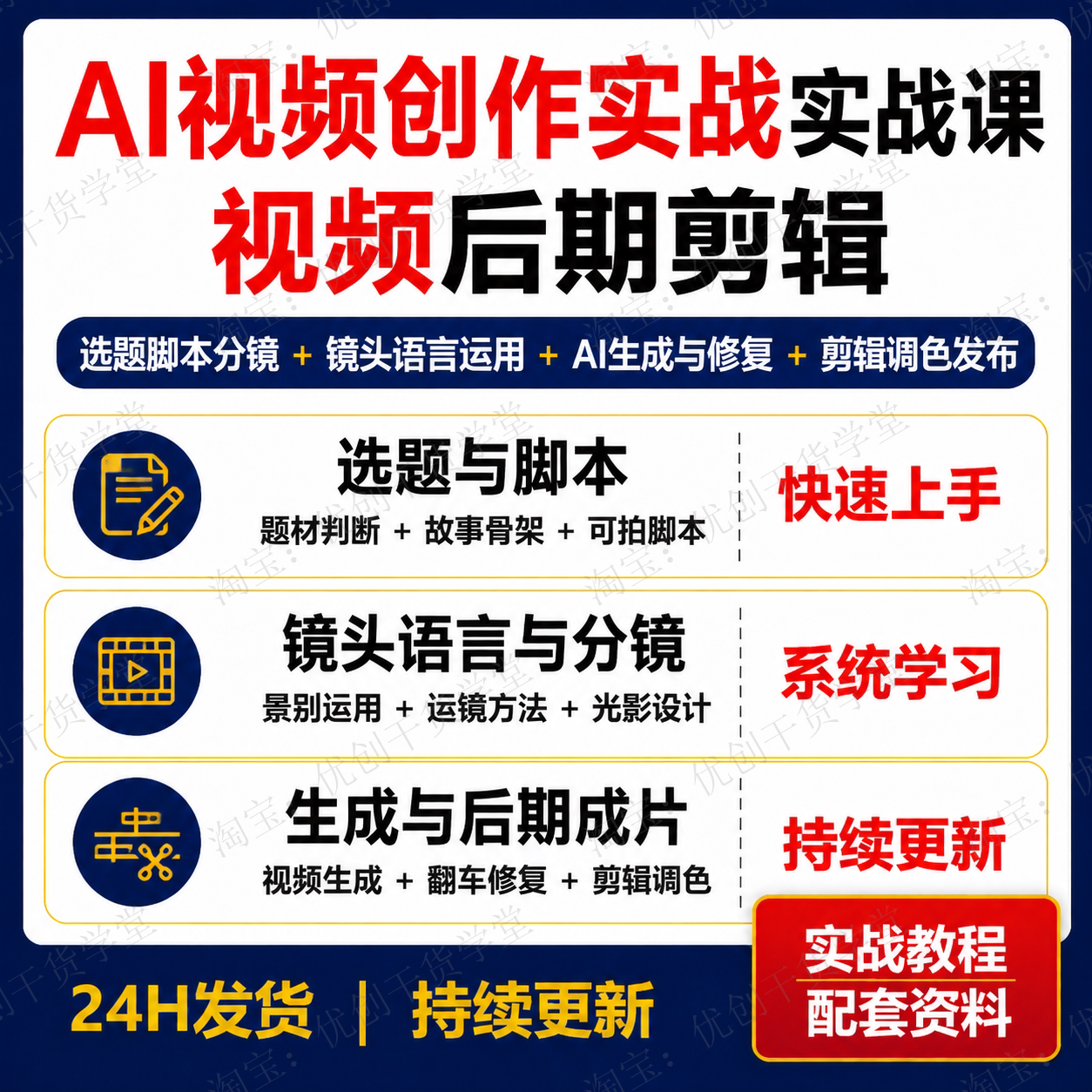 AI视频创作实战课程零基础到成片全流程镜头语言分镜提示词资料