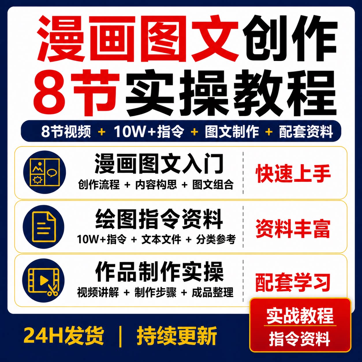 抖音漫画图文创作8节实操教程10W绘图指令提示词视频课程配套资料