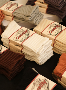 3双 男女中长筒袜子纯棉日系潮牌秋冬加厚毛巾底运动白色篮球袜