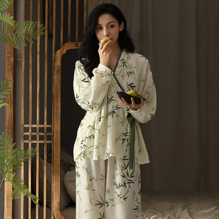 夏季 女士睡衣国风汉服睡袍双层纱布可外穿全棉家居服套装 2025新品