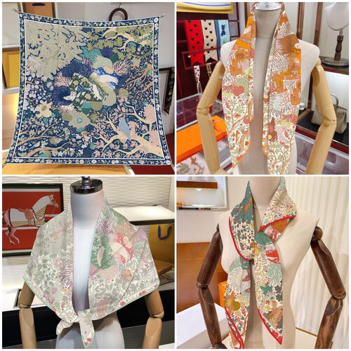 方巾90*90丝巾法式复古森林插画