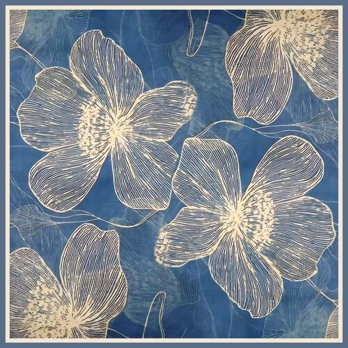 琉璃蓝花105大方巾丝棉原创印染油画风丝巾新款春夏百搭防晒披肩