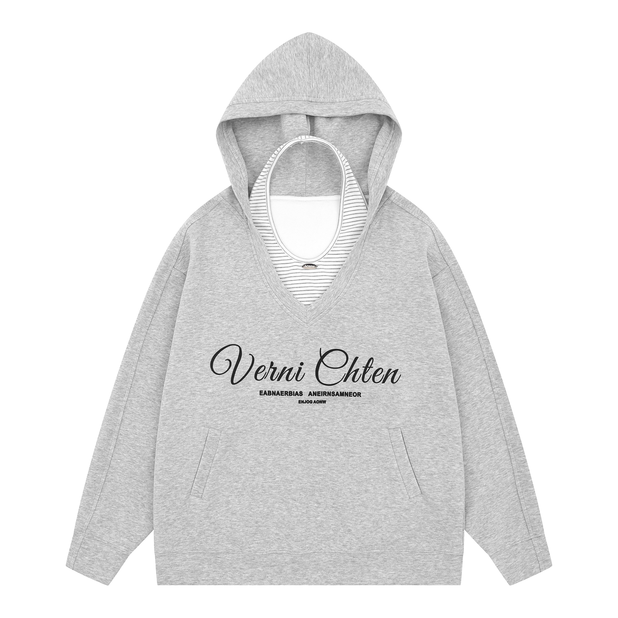 thumbnail for AONW American Vintage Real Two-Piece Halterneck Hooded Sweatshirt Women's Loose Jacket Long Sleeve Lazy Style Striped Top