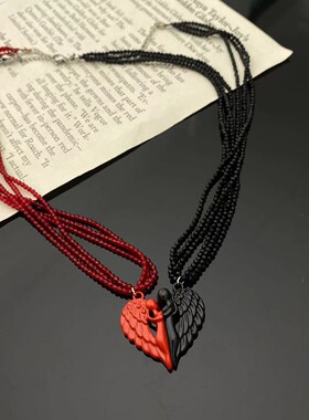 欧美双色天使翅膀拼接爱心项链甜酷时尚潮流简约一款两戴锁骨链女