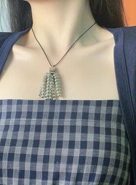 甜酷辣妹圆珠流苏黑色皮绳项链欧美时尚简约百搭冷淡风锁骨链女