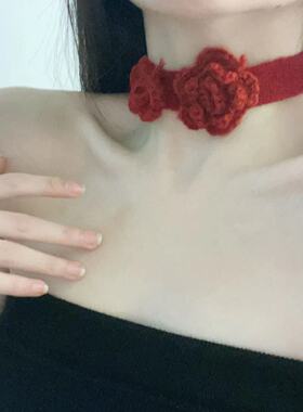 韩式温柔淑女针织花朵项链甜美气质少女感优雅锁骨链潮流设计饰品