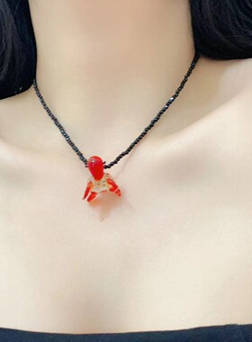 清新色彩色乌龟吊坠水晶串珠项链时尚简约百搭ins冷淡风锁骨链女