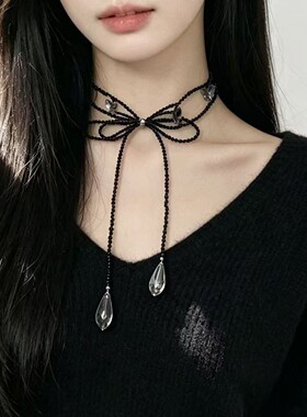 轻奢蝴蝶结水滴流苏水晶串珠项链个性ins冷淡风时尚优雅锁骨链女
