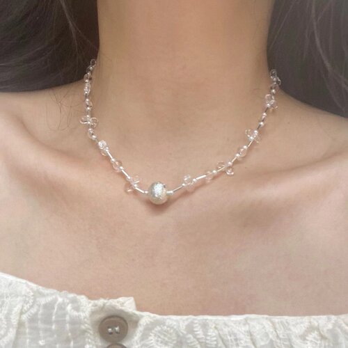 法式优雅气质透明珠拉丝圆珠项链甜美淑女时尚个性ins风锁骨链女