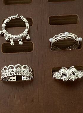 时尚高级感蝴蝶皇冠开口可调节戒指小众设计ins风百搭指环新款潮