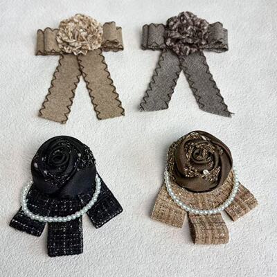 甜美小香风蝴蝶结花朵珍珠胸针法式优雅气质潮流设计感别针配饰