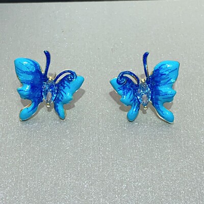 甜美气质滴油镶钻彩色蝴蝶耳环小清新少女感奶油甜妹时尚简约耳饰