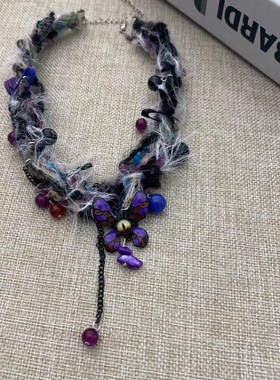 个性独特毛绒别针蝴蝶流苏项链时尚潮流轻奢气质小众设计锁骨链女