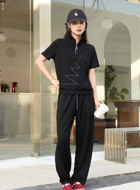 帕斯宝2025夏新品A023190女士休闲翻领半拉链T恤宽松短袖上衣