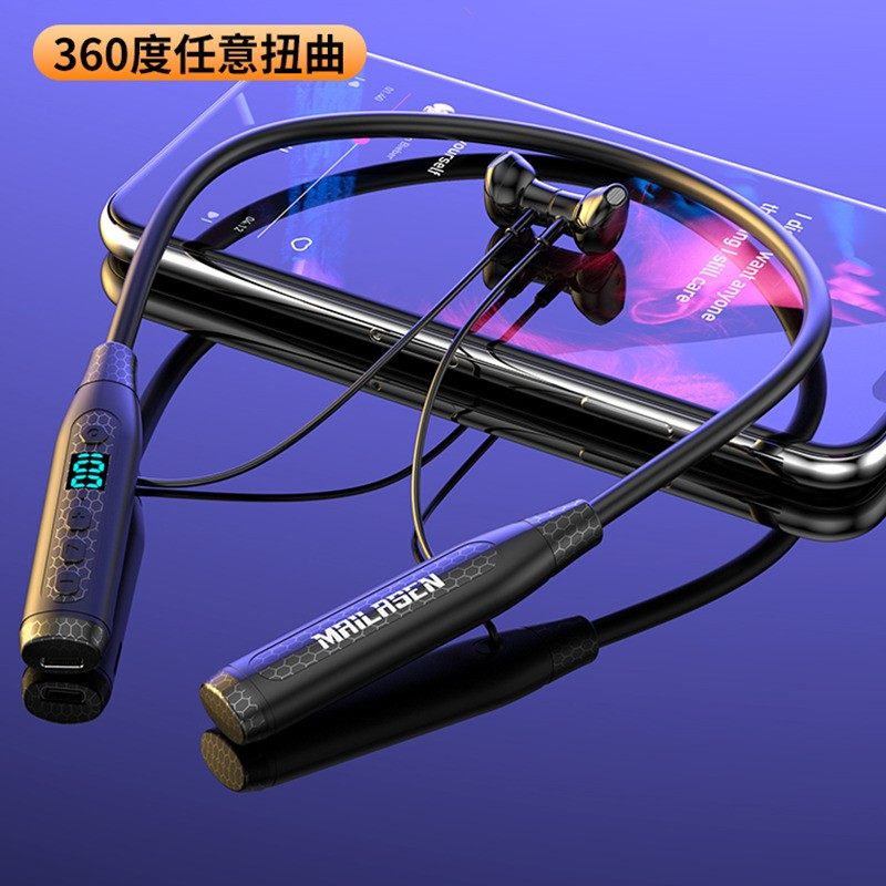 双电池蓝牙耳机无线挂脖式超长待机续航运动跑步麦拉森插卡颈挂式