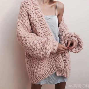 外套女 超粗细冰岛毛线羊毛手工编织diy毛衣开衫 材料包 欧美新款