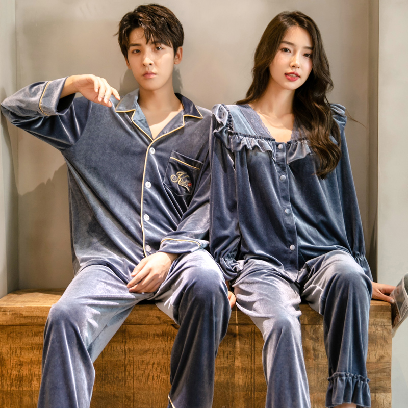 乐姿梦情侣睡衣春秋款女金丝绒