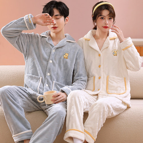 加厚款情侣法兰绒睡衣家居服套装