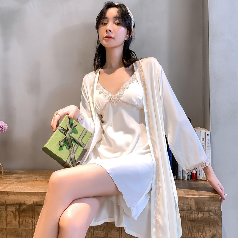 性感睡衣女春秋两件套装吊带睡裙冰丝绸睡袍情趣带胸垫夏季家居服
