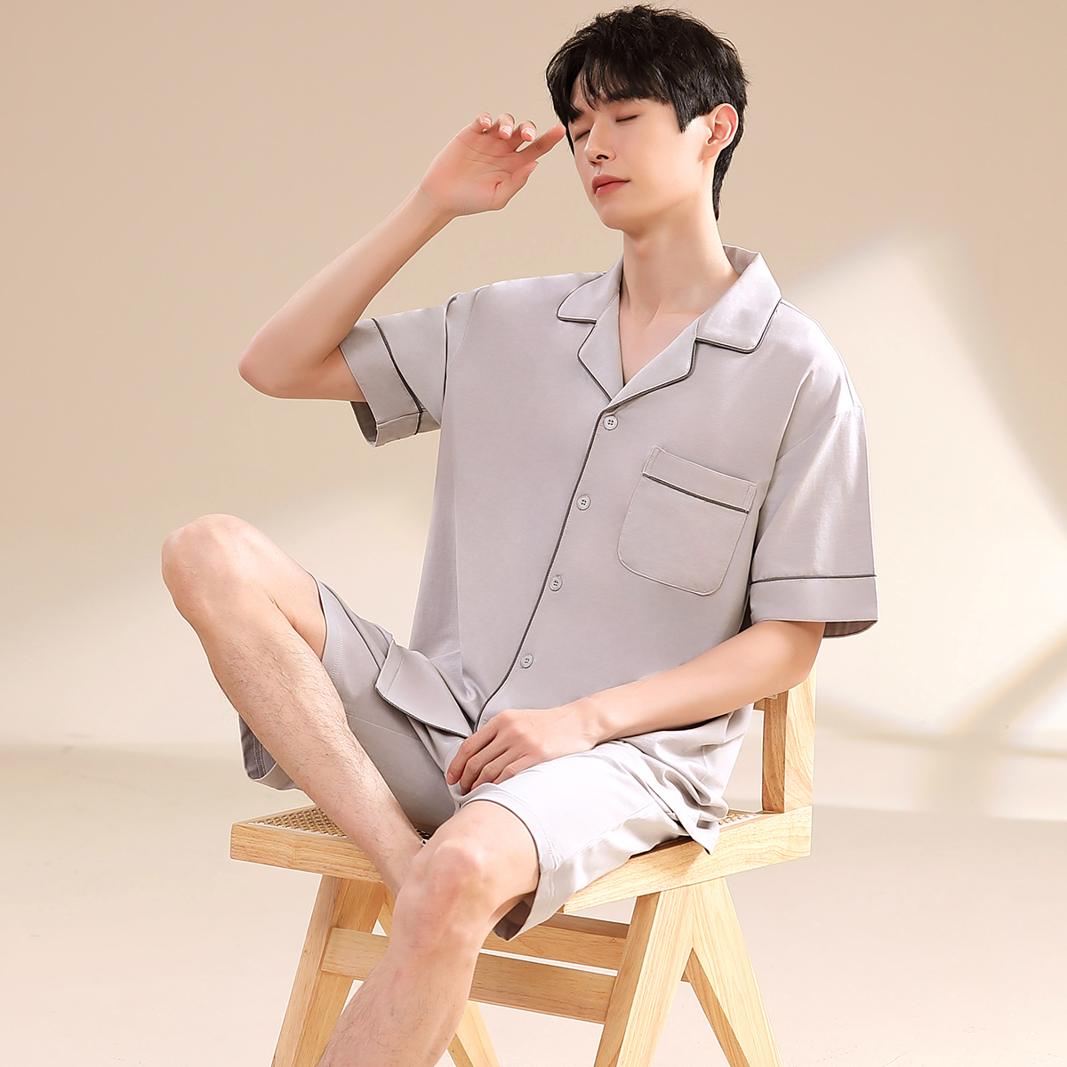 乐姿梦睡衣男士莫代尔薄款短袖短裤夏季可外穿宽松家居服两件套装