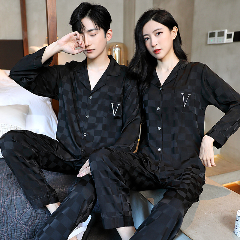 情侣装冰丝睡衣少女2025年新款男士春秋款夏季长袖丝绸家居服套装