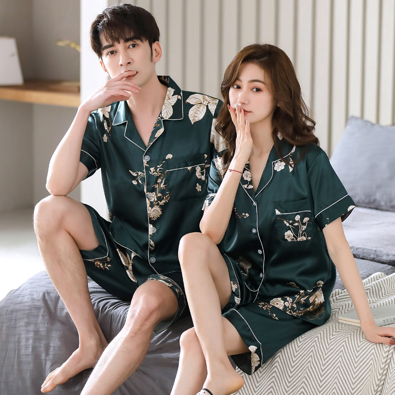 2023年新款情侣睡衣女款夏季丝绸薄款夏天短袖短裤冰丝男士家居服
