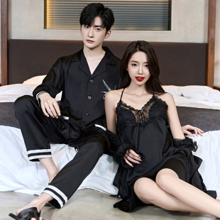 夏季 两件套装 冰丝春秋高级感丝绸睡裙情侣男士 乐姿梦性感睡衣女款
