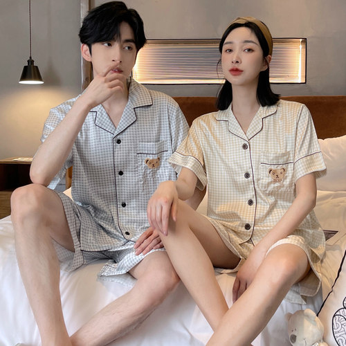 夏季新款情侣冰丝绸睡衣家居服套