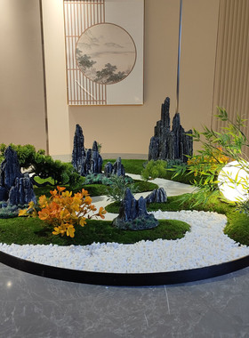 餐桌中间摆花桌摆电动转盘花摆花装饰品高端饭店餐厅微缩景观摆台