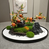 餐桌中间摆花桌摆饰品摆台电动转盘花摆花装 高端饭店餐厅微缩景观