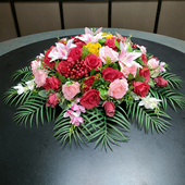 酒店圆形大餐桌仿真花摆台摆放装 饰花艺转盘摆放插花饭店中间摆花