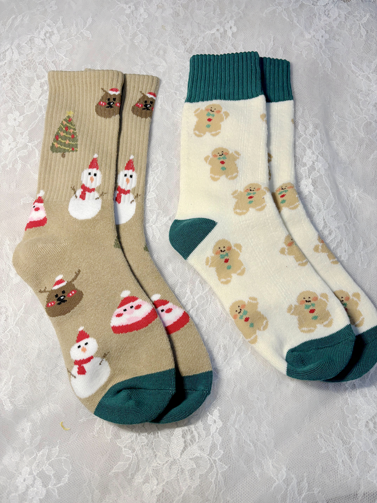 李程周保暖女纯棉卡通中筒袜