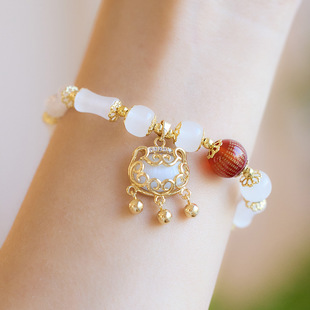 玻璃桶珠红玛瑙玉锁手链串珠女士高级感文玩佛珠手饰手串爆款批发