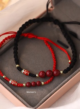 复古风好运锦鲤手链考试考研上岸女男本命年朱砂手绳情侣闺蜜礼物