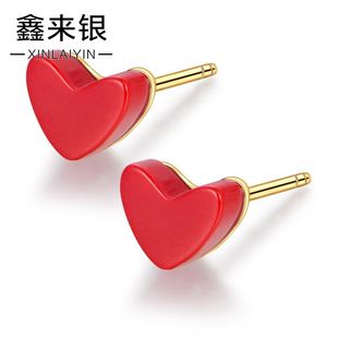 冬日新年耳环s925银迷你爱心气质小红心耳钉女清新甜美心形耳饰品