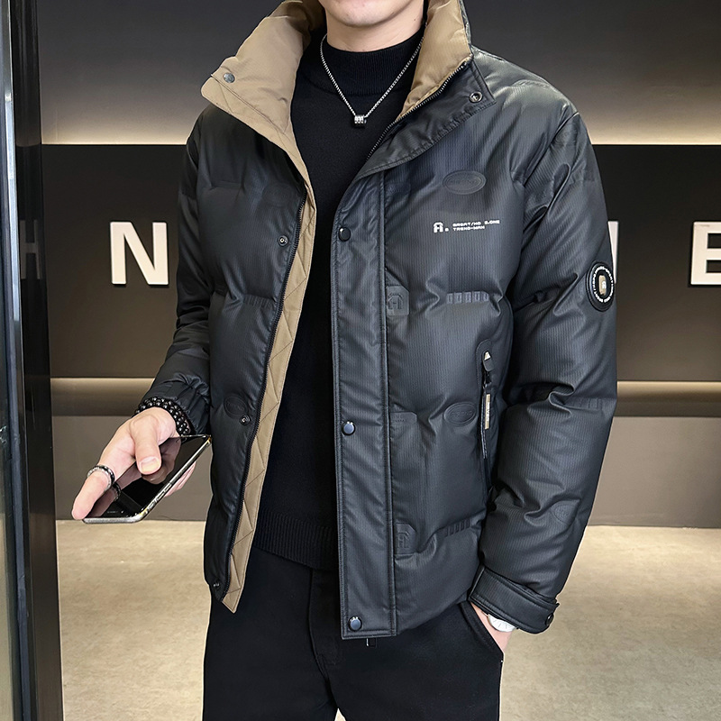 新男士立领冬季2025短款拼色韩版加厚羽绒服外套保暖休闲网红