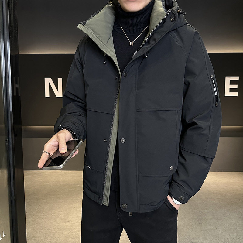 国标白鸭绒羽绒服冬季高级感男士连帽户外工装外套加厚绒保暖外套