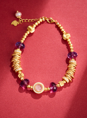 源头工厂批发紫色星辰S925银盘缠水晶手链女百搭送女友闺蜜礼物