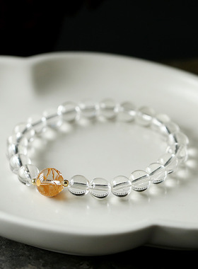 原创设计小众黑曜石白水晶手链 烫金龙珠好运男女士情侣手串礼物