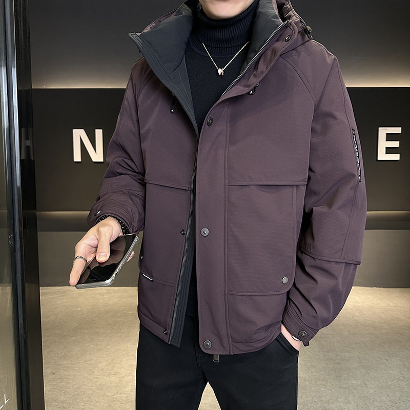 国标白鸭绒羽绒服冬季高级感男士连帽户外工装外套加厚绒保暖外套