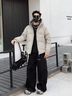 实体秋冬季新款连帽羽绒服男士宽松大码50白鸭绒保暖外套男装上衣