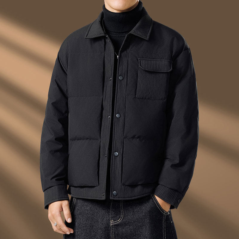 男士冬季休闲保暖国标鸭绒翻领羽绒服高级感百搭潮牌防寒复古外套