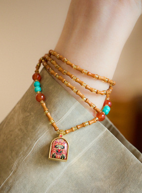 藏式扎基拉姆生肖本命佛项链唐卡嘎乌盒新中式橄榄核竹节吊坠批发