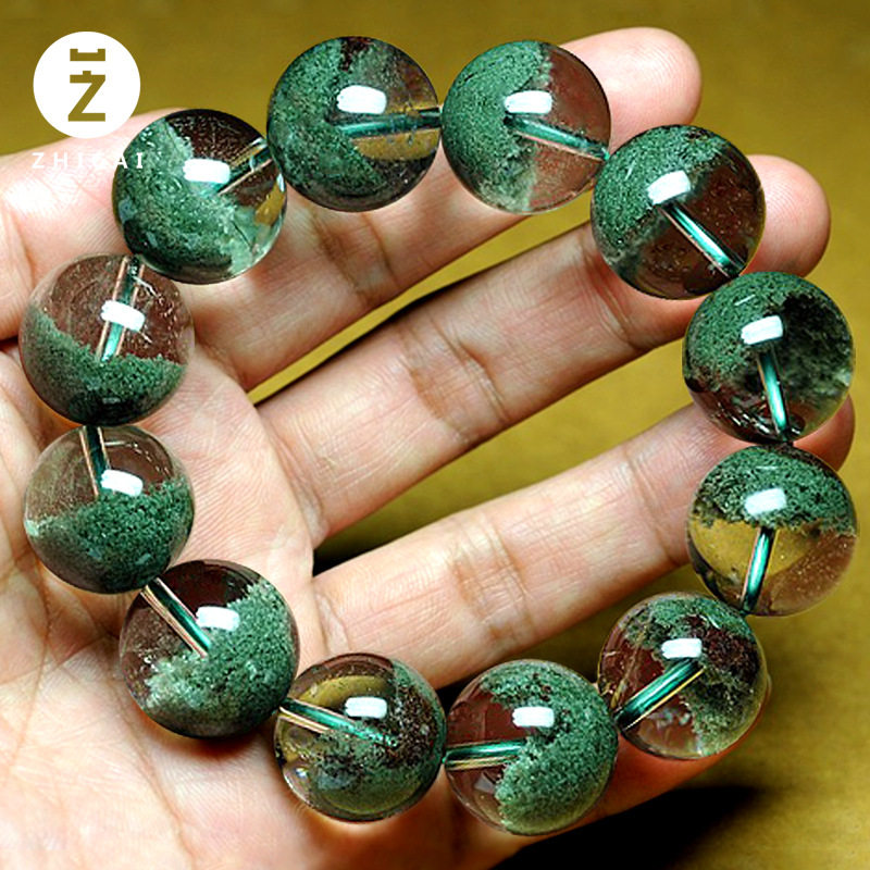 巴西水晶绿幽灵手链女千层山聚宝盆绿幽灵手男女情侣款手串