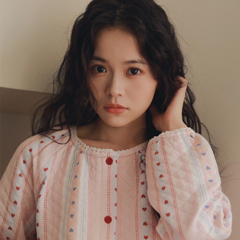 2025日系新款睡衣女秋冬季甜美空气棉夹棉加厚家居服套装大码