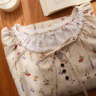 日系新款全棉套头睡衣女士秋冬季磨毛绒布大码纯棉可外家居服