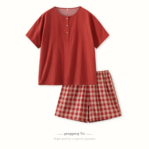 2026本命年女士睡衣夏季短袖可外穿大红色纯棉家居服大码夏天